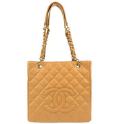 Chanel 2005-2006 Beige Caviar Petite Shopping Tote PST Chain Handbag