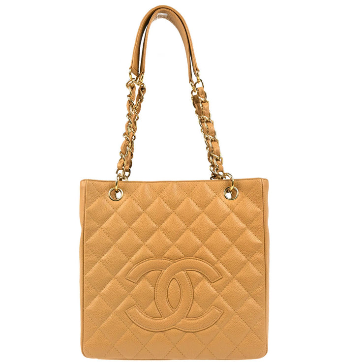 Chanel 2005-2006 Beige Caviar Petite Shopping Tote PST Chain Handbag
