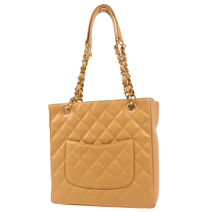 Chanel 2005-2006 Beige Caviar Petite Shopping Tote PST Chain Handbag