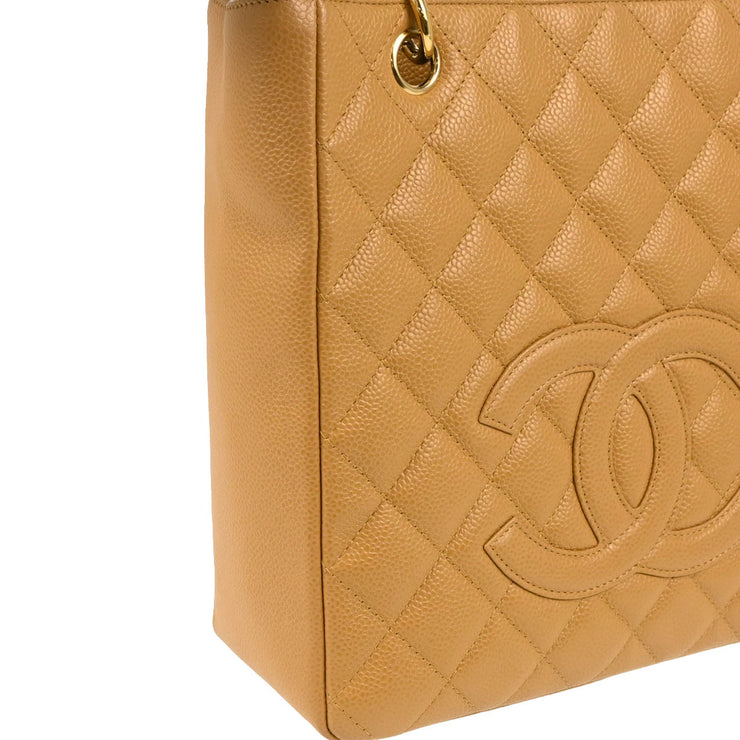 Chanel 2005-2006 Beige Caviar Petite Shopping Tote PST Chain Handbag