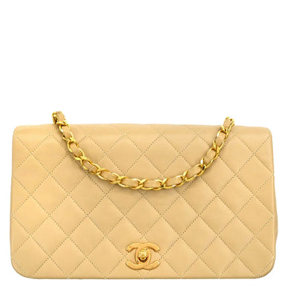 Chanel Beige Lambskin Turnlock Small Full Flap Shoulder Bag