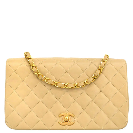 Chanel Beige Lambskin Turnlock Small Full Flap Shoulder Bag