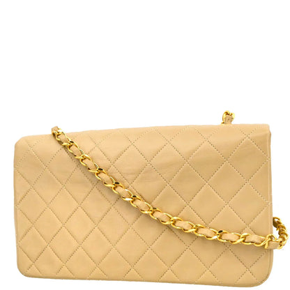 Chanel Beige Lambskin Turnlock Small Full Flap Shoulder Bag