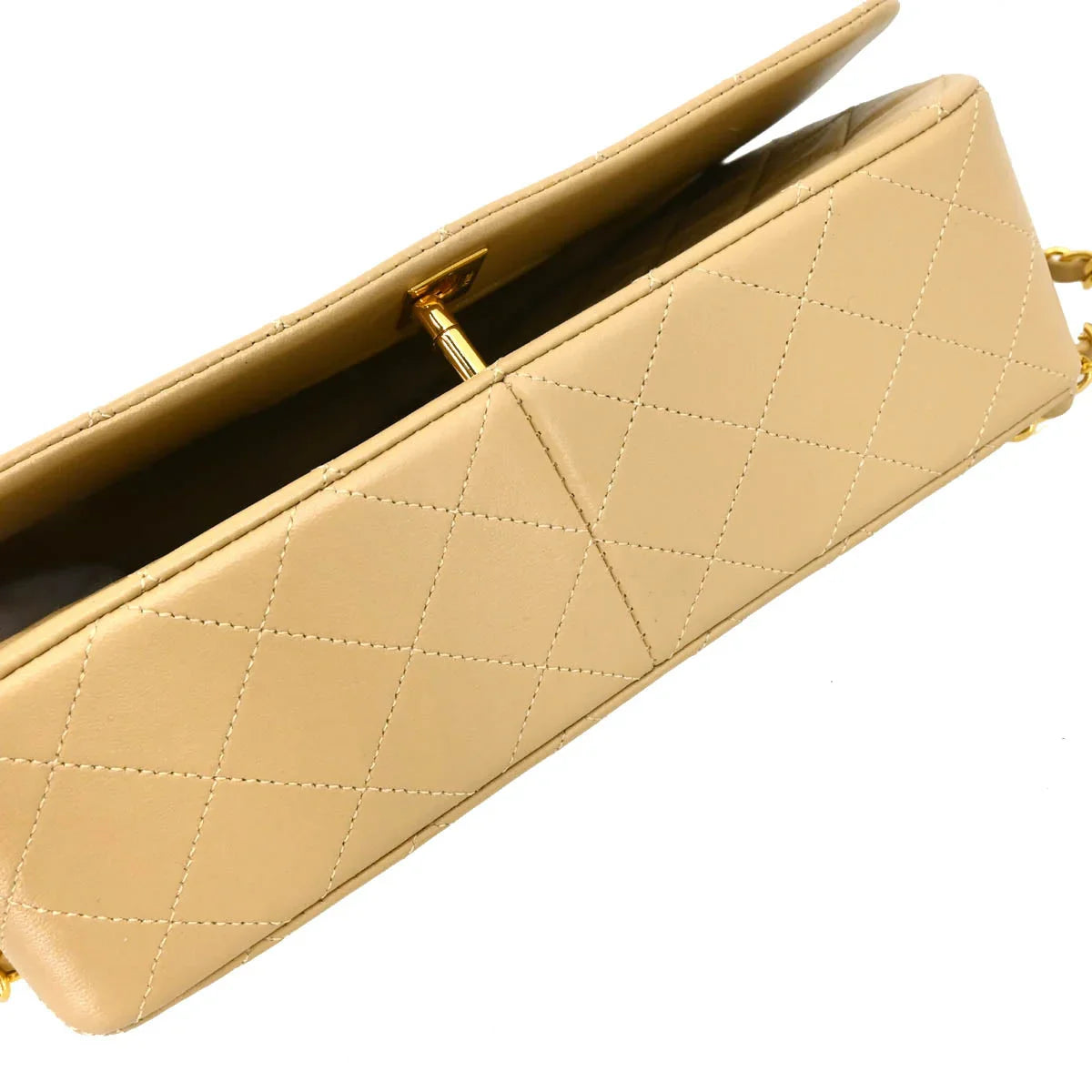 Chanel Beige Lambskin Turnlock Small Full Flap Shoulder Bag