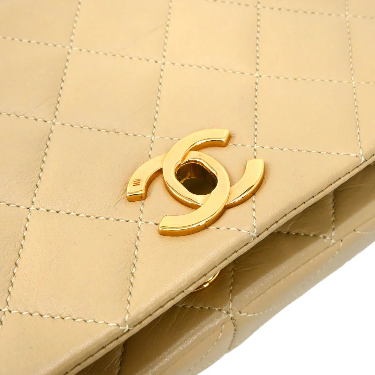 Chanel Beige Lambskin Turnlock Small Full Flap Shoulder Bag