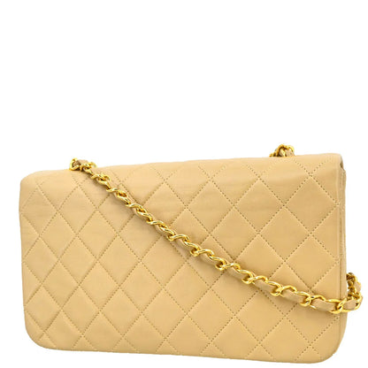 Chanel 1989-1991 Beige Lambskin Turnlock Small Full Flap Shoulder Bag