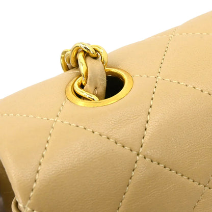 Chanel 1989-1991 Beige Lambskin Turnlock Small Full Flap Shoulder Bag