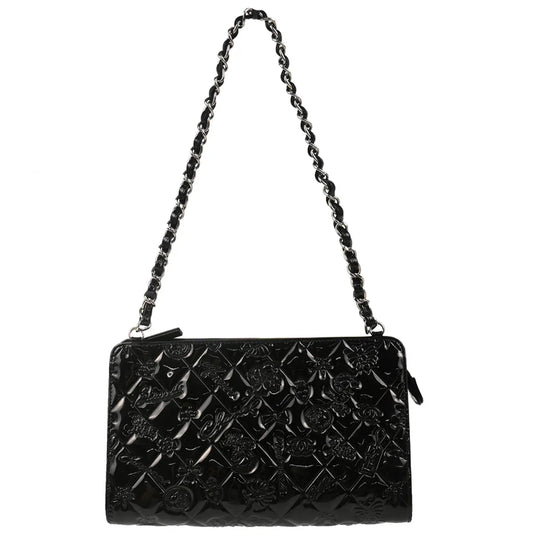 Chanel 2006-2008 Black Patent Leather Icon Chain Handbag