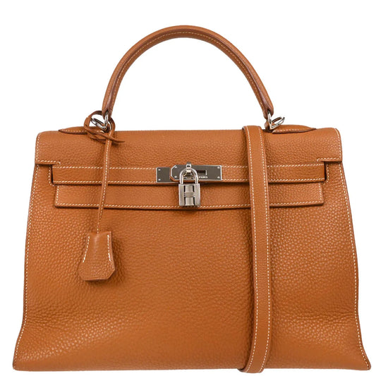 Hermes Gold Taurillon Clemence Kelly 32 Sellier Handbag