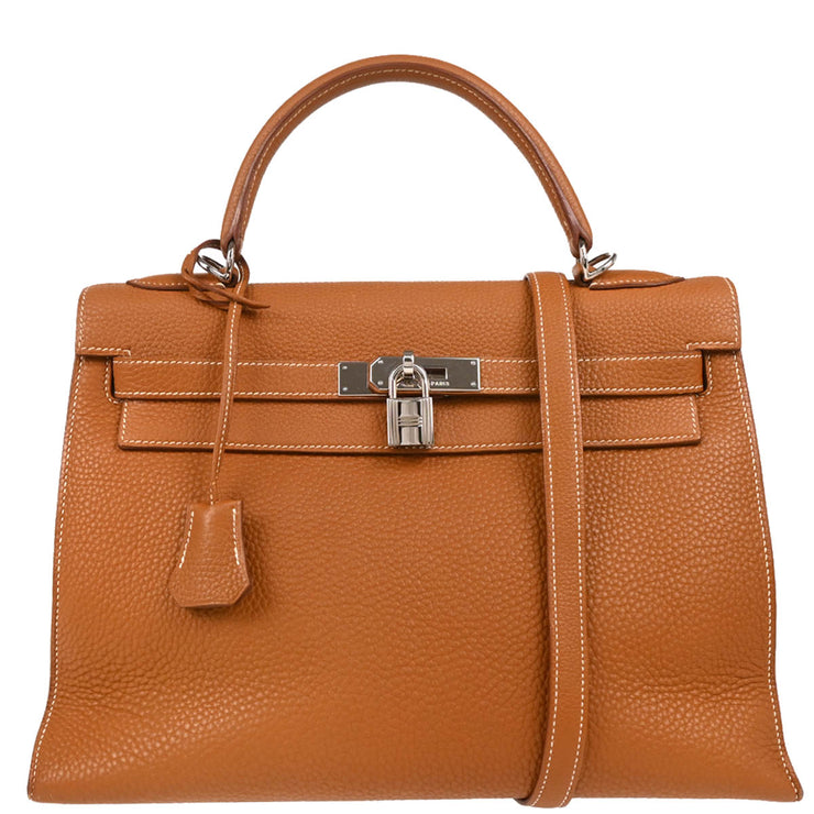 Hermes 2005 Gold Taurillon Clemence Kelly 32 Sellier Handbag