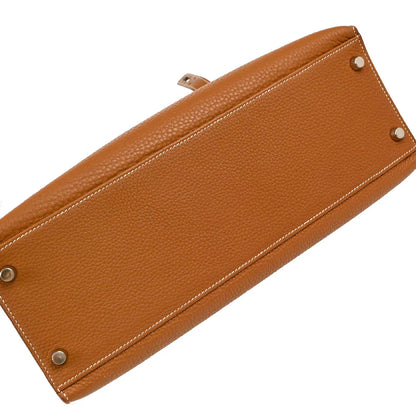 Hermes Gold Taurillon Clemence Kelly 32 Sellier Handbag