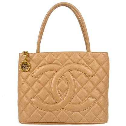 Chanel Beige Caviar Medallion Tote Handbag