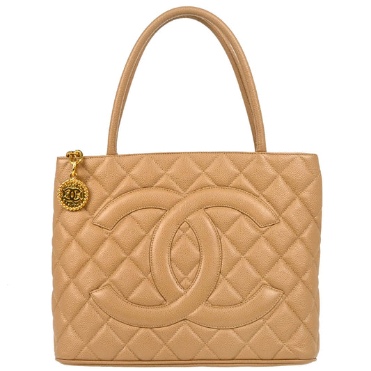 Chanel Beige Caviar Medallion Tote Handbag