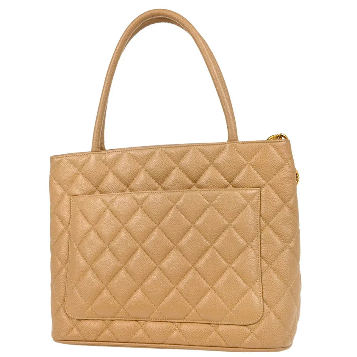 Chanel Beige Caviar Medallion Tote Handbag