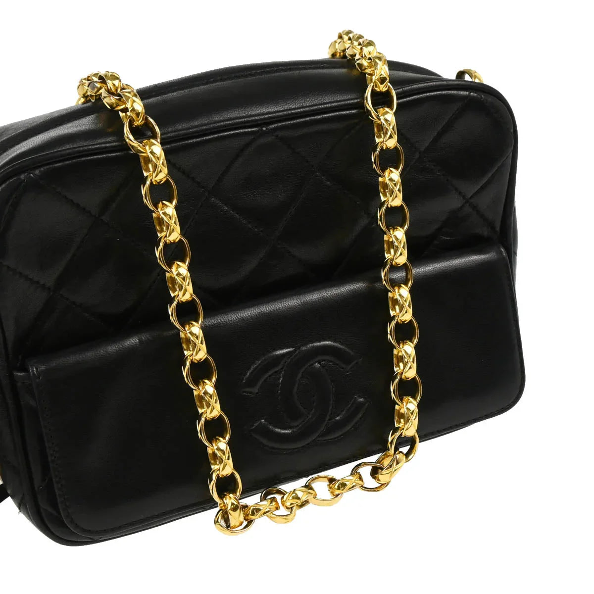 Chanel 1986-1988 Black Lambskin Camera Bag Mini