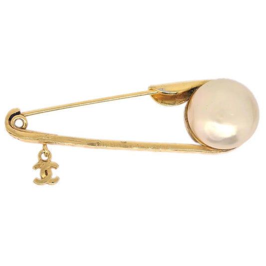 Chanel Costume Pearl Brooch Pin Gold 173