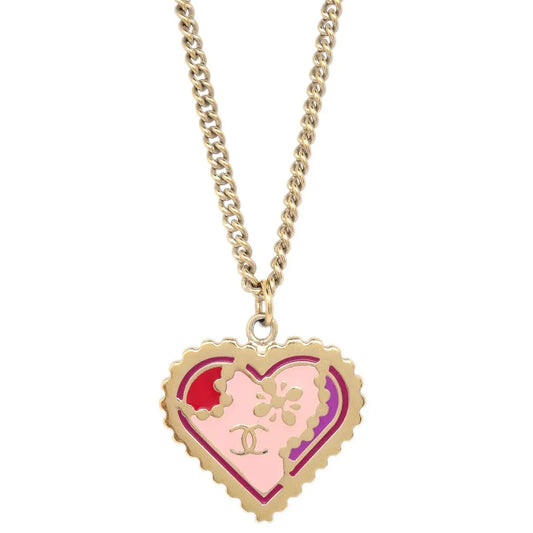 Chanel Heart Chain Pendant Necklace Gold 05P