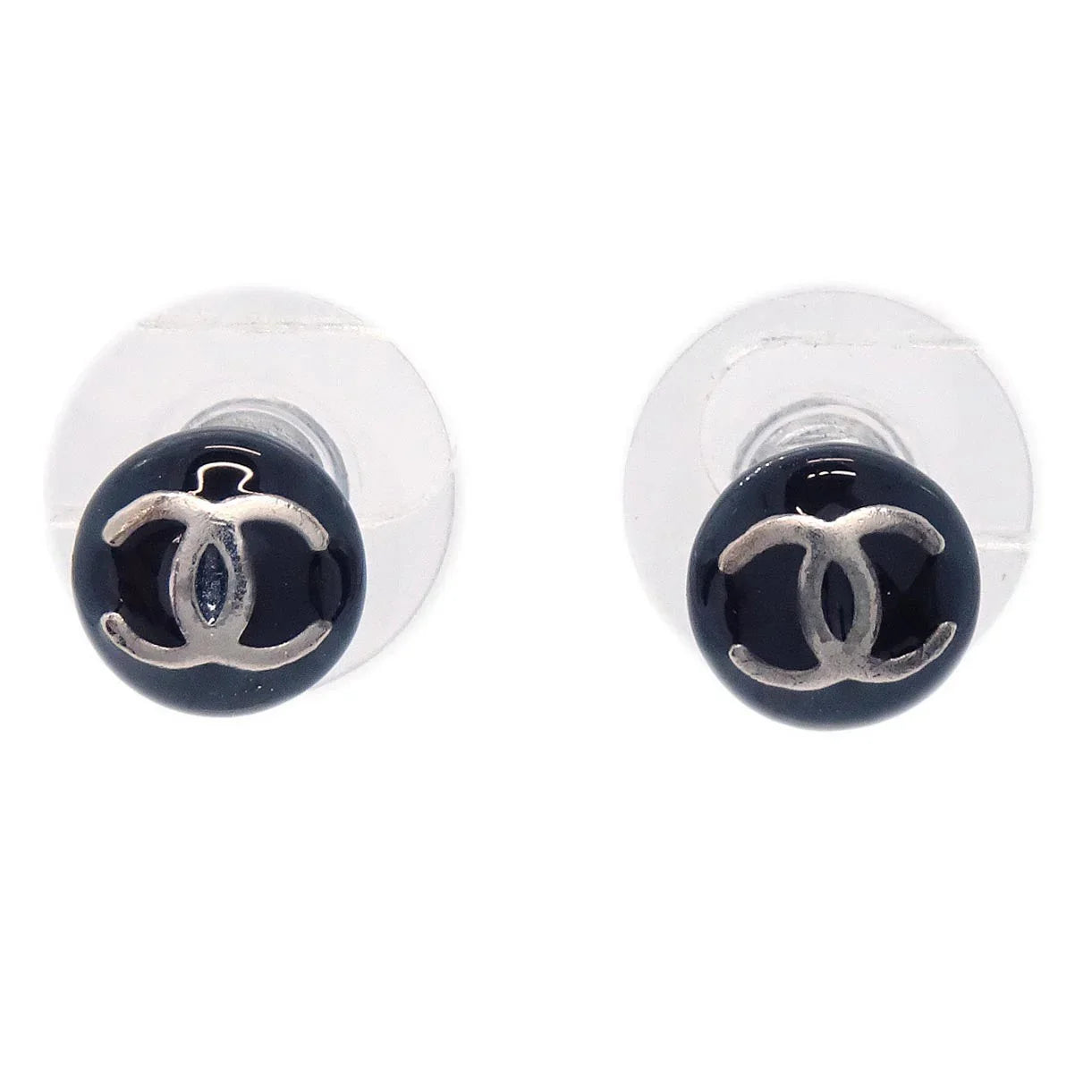 Chanel Button Piercing Earrings Black 03C