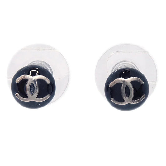 Chanel Button Piercing Earrings Black 03C