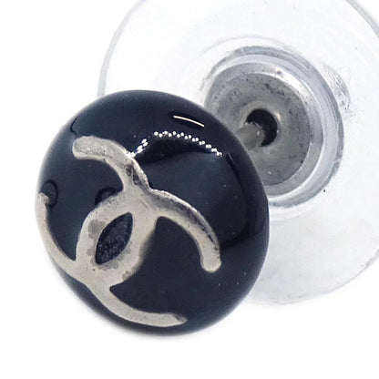 Chanel Button Piercing Earrings Black 03C