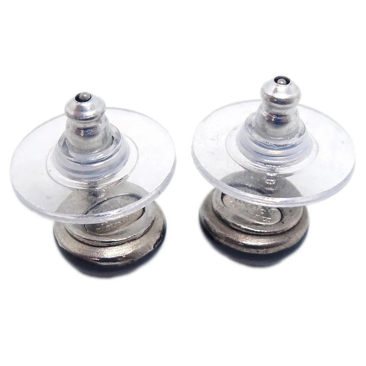 Chanel Button Piercing Earrings Black 03C