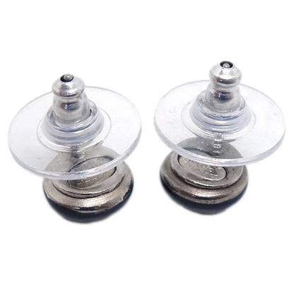 Chanel Button Piercing Earrings Black 03C