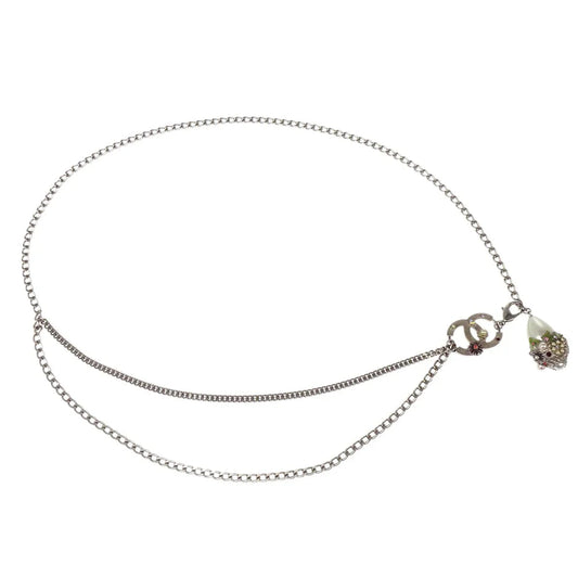 Chanel Silver Chain Belt Costume Pearl Rhinestone Small Good