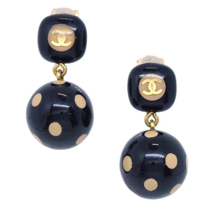 Chanel Dangle Earrings Clip-On Gold Black 00A