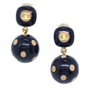 Chanel Dangle Earrings Clip-On Gold Black 00A