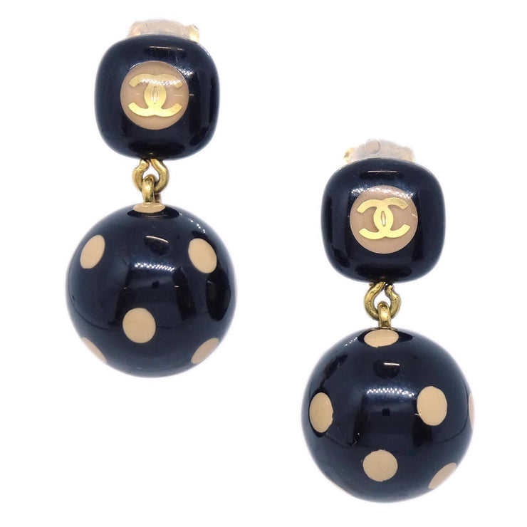 Chanel Dangle Earrings Clip-On Gold Black 00A