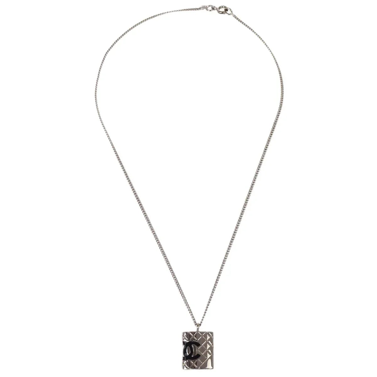 Chanel Cambon Ligne Chain Necklace Pendant Silver 05C