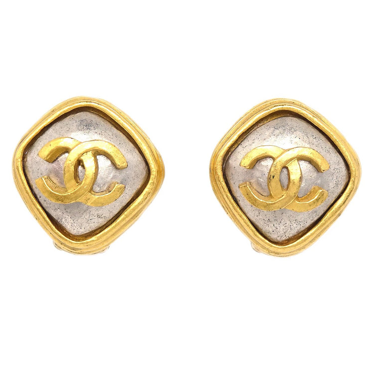 Chanel Rhombus Stone Earrings Clip-On Gold 97A