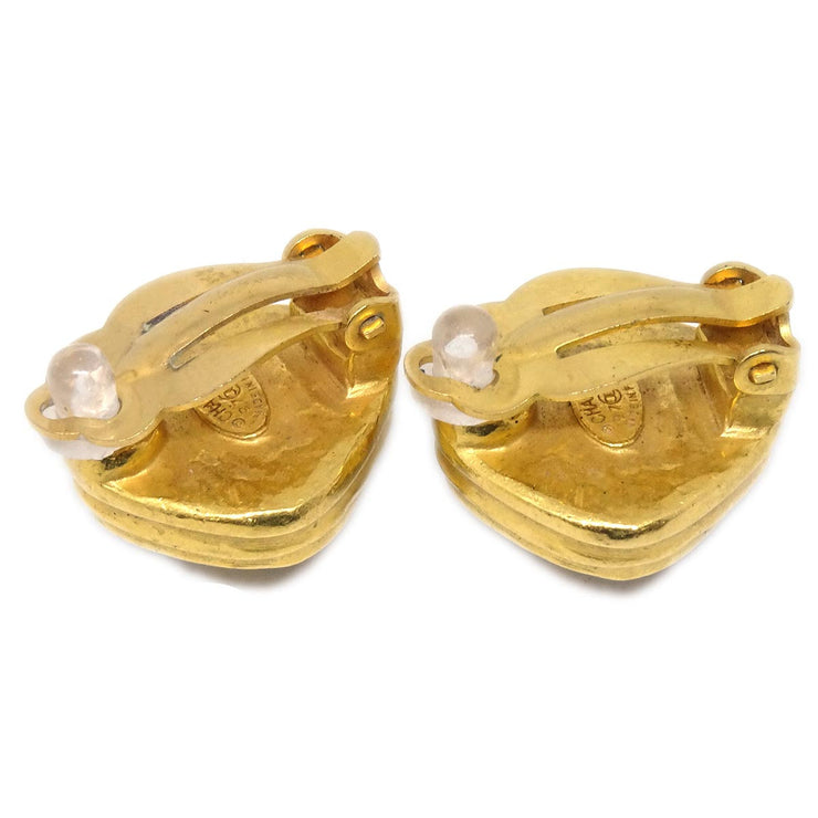 Chanel Rhombus Stone Earrings Clip-On Gold 97A