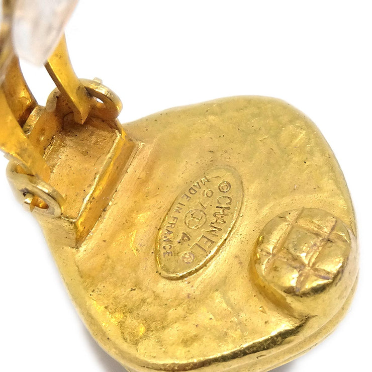 Chanel Rhombus Stone Earrings Clip-On Gold 97A