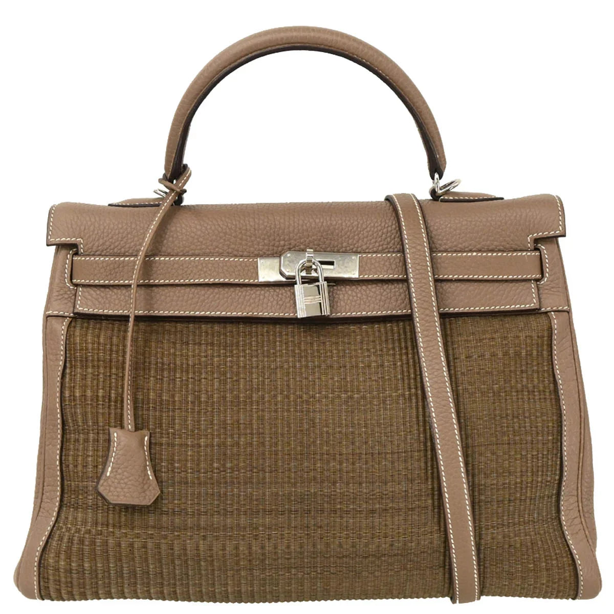 Hermes 2005 Etoupe Clemence Crinoline Kelly 35 Retourne 2way Shoulder Handbag