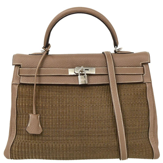 Hermes 2005 Etoupe Clemence Crinoline Kelly 35 Retourne 2way Shoulder Handbag