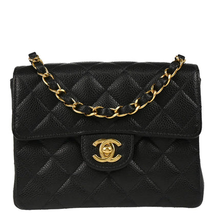 Chanel 2004-2005 Black Caviar Mini Classic Square Flap Shoulder Bag