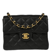Chanel 2004-2005 Black Caviar Mini Classic Square Flap Shoulder Bag