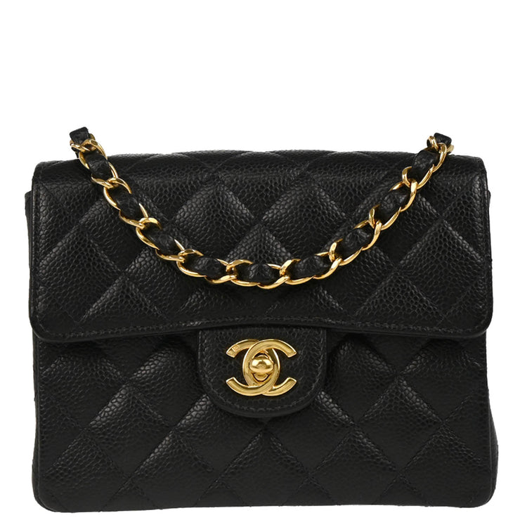 Chanel 2004-2005 Black Caviar Mini Classic Square Flap Shoulder Bag