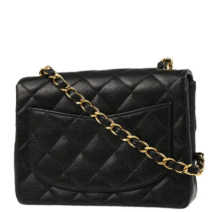 Chanel 2004-2005 Black Caviar Mini Classic Square Flap Shoulder Bag