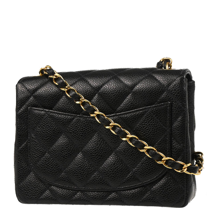 Chanel 2004-2005 Black Caviar Mini Classic Square Flap Shoulder Bag
