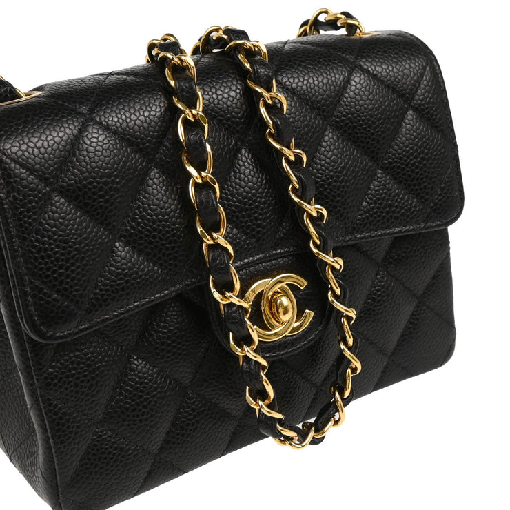 Chanel 2004-2005 Black Caviar Mini Classic Square Flap Shoulder Bag