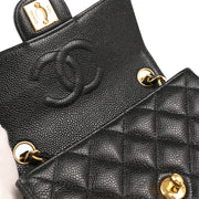 Chanel 2004-2005 Black Caviar Mini Classic Square Flap Shoulder Bag