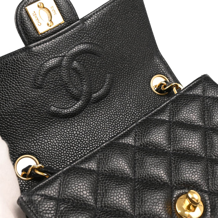 Chanel 2004-2005 Black Caviar Mini Classic Square Flap Shoulder Bag