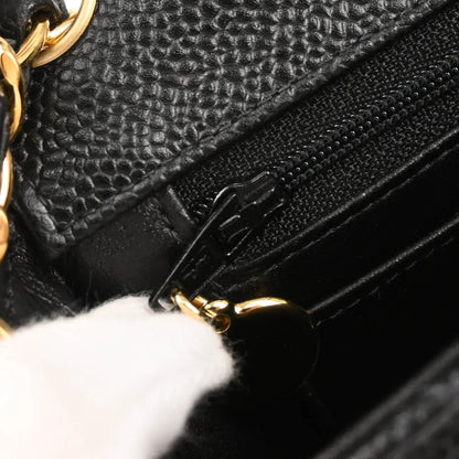 Chanel 2004-2005 Black Caviar Mini Classic Square Flap Shoulder Bag