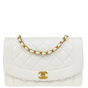 Chanel * 1994-1996 White Lambskin Medium Diana Shoulder Bag