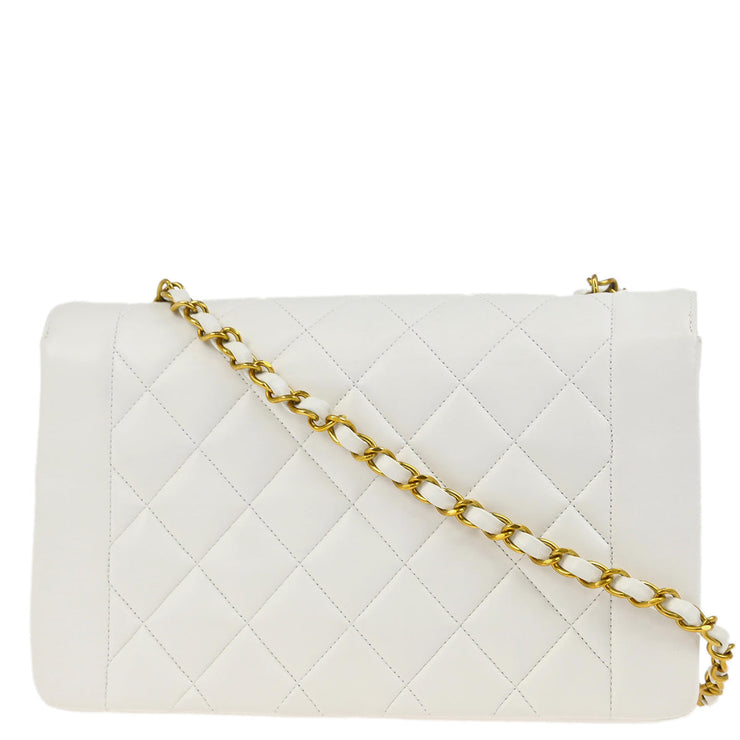 Chanel * 1994-1996 White Lambskin Medium Diana Shoulder Bag
