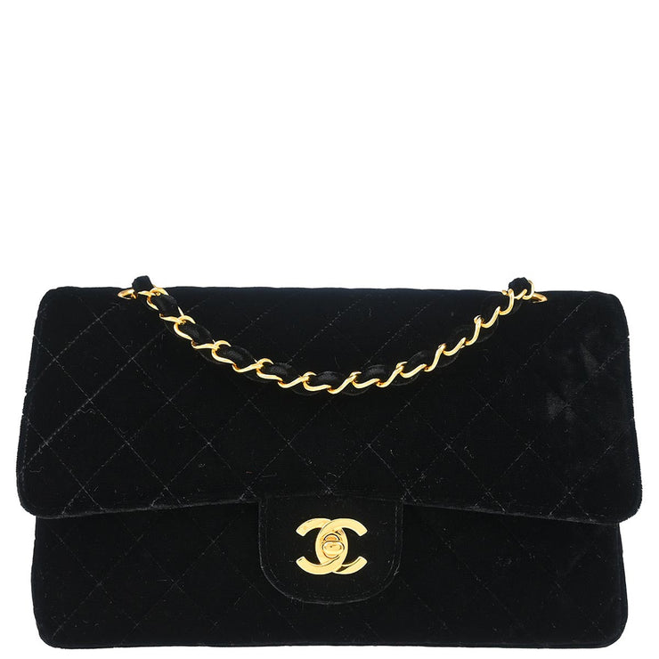 Chanel * 1994-1996 Black Velvet Medium Double Flap Shoulder Bag