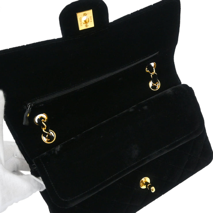 Chanel * 1994-1996 Black Velvet Medium Double Flap Shoulder Bag