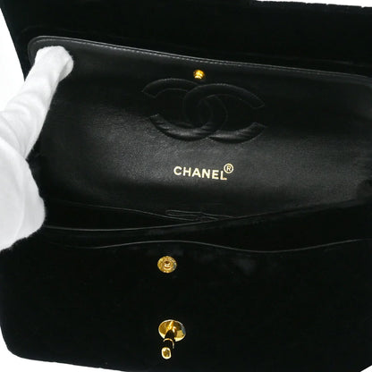 Chanel * 1994-1996 Black Velvet Medium Classic Double Flap Shoulder Bag